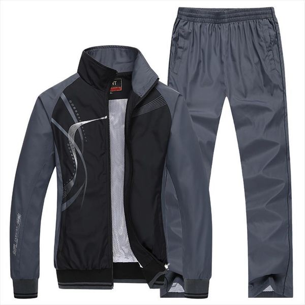 

men`s casual sets brand mens tracksuit outerwear set 2 pieces jackets pants male fitness training suit sportswear size 5xl, Gray