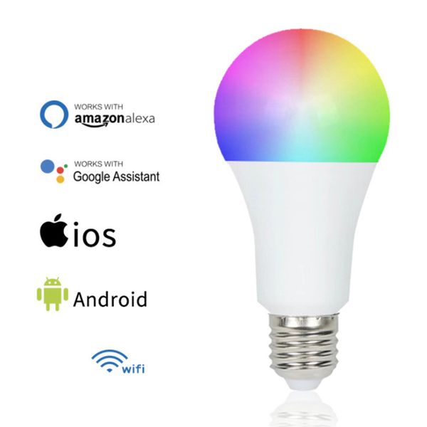 Intelligente Glühbirne, intelligente Glühbirne kompatibel mit kalt- und warmweißen LED-WLAN-intelligenten Glühbirnen RGB-Farbdimmbarkeit CRESTECH