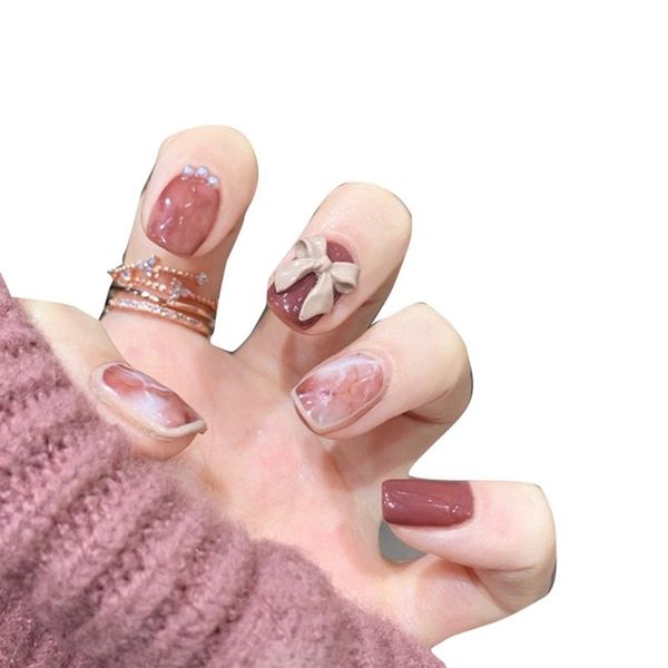 

false nails 24pcs butterfly decoration wear long paragraph fashion manicure patch save time wearable jelly nail smj, Red;gold