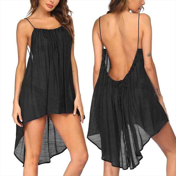 

summer cover ups women solid see-through mesh swimsuits beach swimwear bathing irregular hem bikini dress cover up, White;black