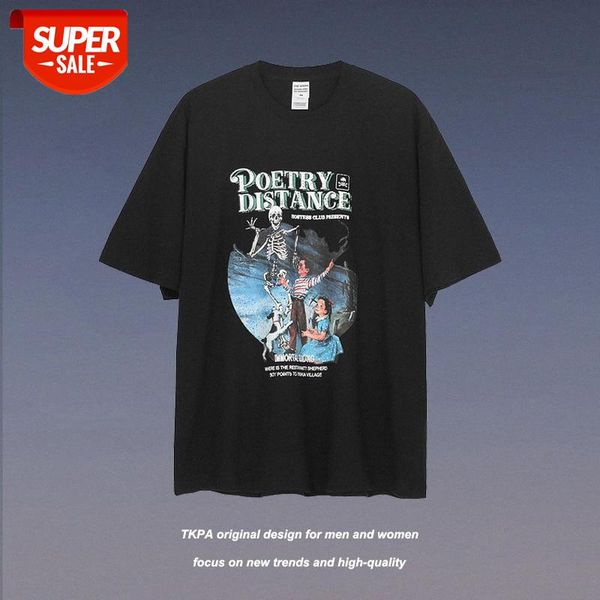 

european and american high street hip-hop rap characters printed short-sleeved t-shirt men women loose retro vibe trend brand tee #dt0t, White;black