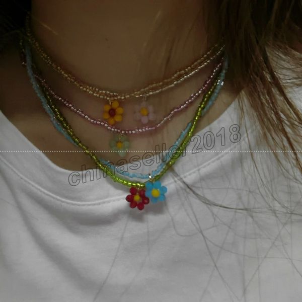 

2022 handmade flower colorful beads pearl clavicle choker necklace for women girls spring summer jewelry, Golden;silver