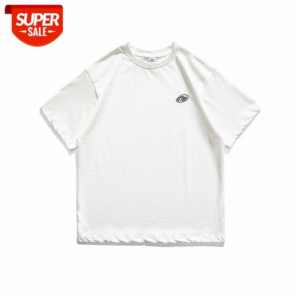 

forn3 men's short-sleeved japanese solid color simple basic loose embroidery casual t-shirt men #gj81, White;black