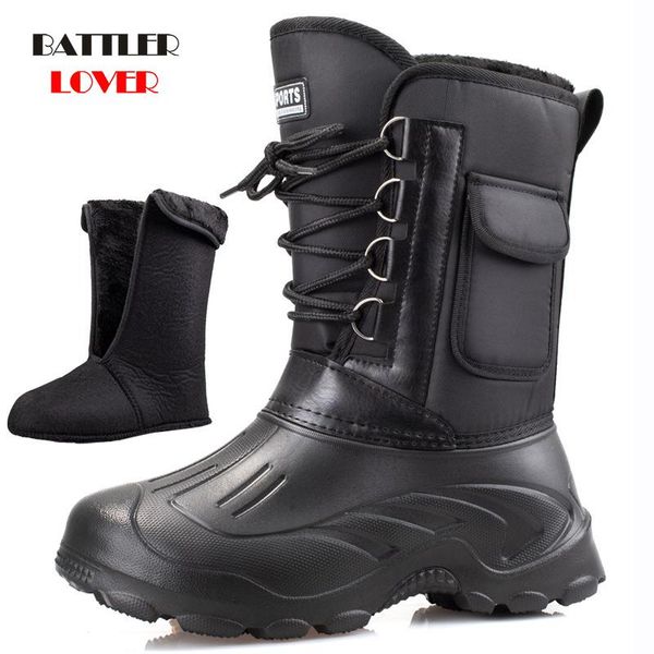 

boots -45 degree men wool snow waterproof men's winter outdoor calf mans boot fashion work shoes fishing botas 40-46, Black