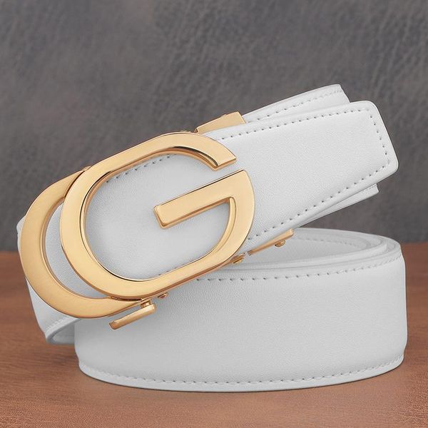 

belts letter g automatic buckle fashion belt men's white leather 3.5 cm wide casual cowhide, Black;brown