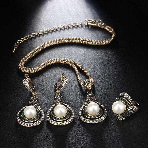 

earrings & necklace turkish style bridal faux pearl ring jewelry set party gift conjunto collar y pendiente, Silver