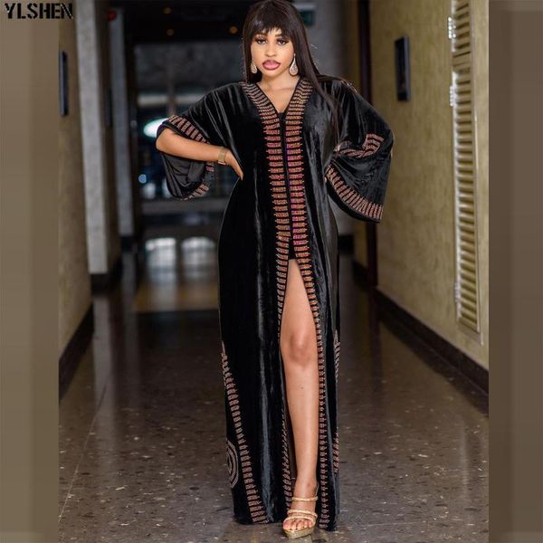 

ethnic clothing velvet abaya african dresses for women vetement femme 2021 fashion dashiki boubou robe africain kaftan maxi dress, Red