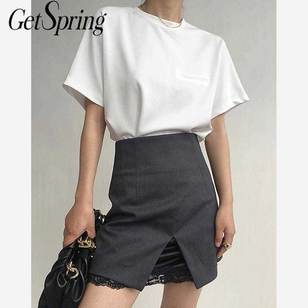 

getspring women t shirt cotton white shirts simple ee female short sleeve summer s all match shirt 210601