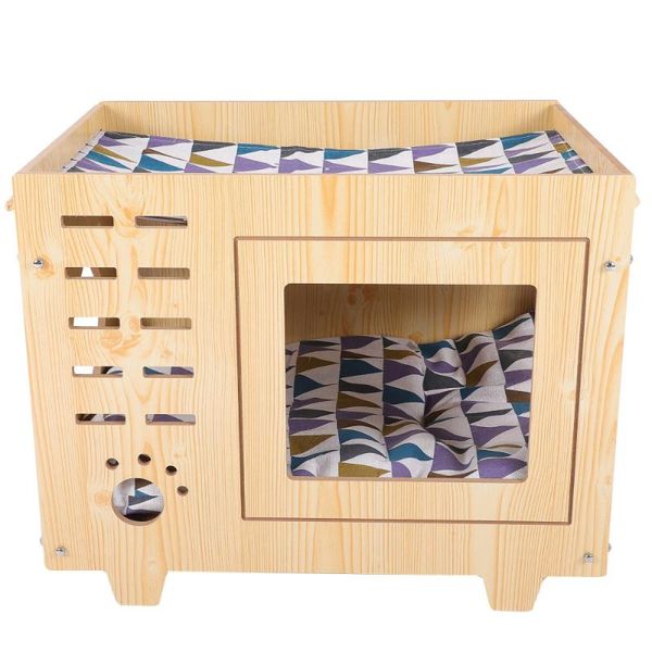 

cat beds & furniture 1pc wooden house double layer kitten sleeping hideout place