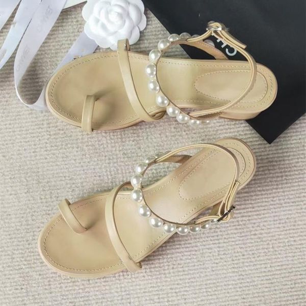 

sandals pearl wedge heels woman summer fashion opened toe women shoes genuine leather, Black