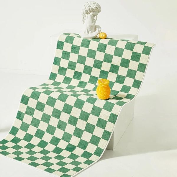

carpets nordic long bedside rug fluffy vintage green plaid bedroom carpet area floor pad mat doormat aesthetic home room decor 50x150cm