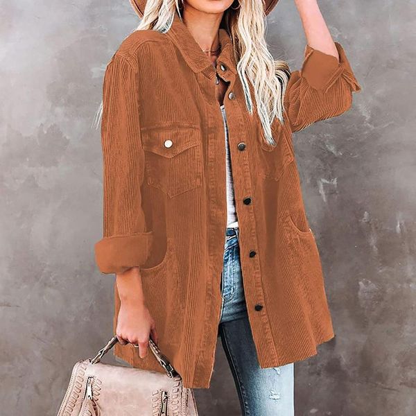 

women's jackets 2021 autumn corduroy jacket women overshirt shirt for button leopard coat female outerwear, Black;brown