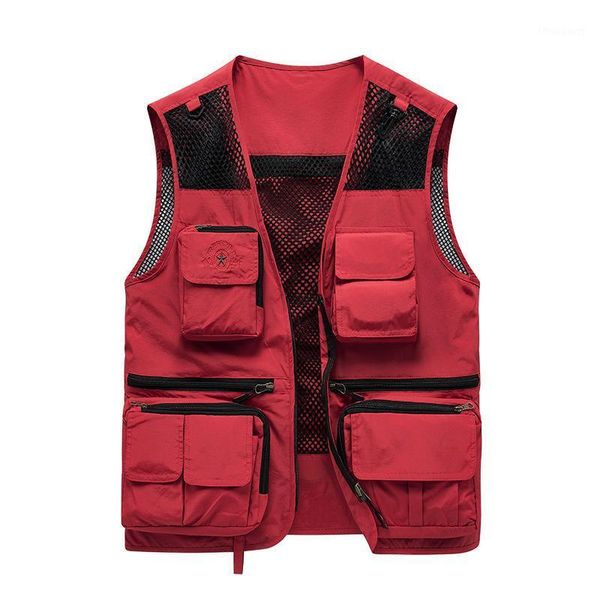 

men's jackets summer sleeveless jacket men mesh quick drying multi-pockets pography breathable vest fishing waistcoat male chaleco homb, Black;brown