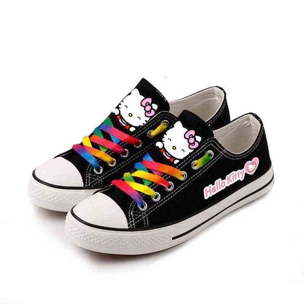 

cartoon cute cat low canvas shoes men's and women's korean student, Black;white