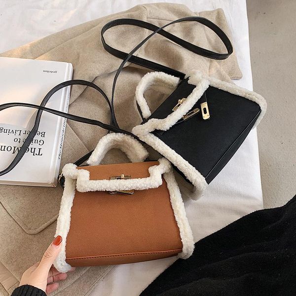 

women's bag winter fur handbag solid color frosted flow fashion retro plush portable messenger shoulder bags for women
