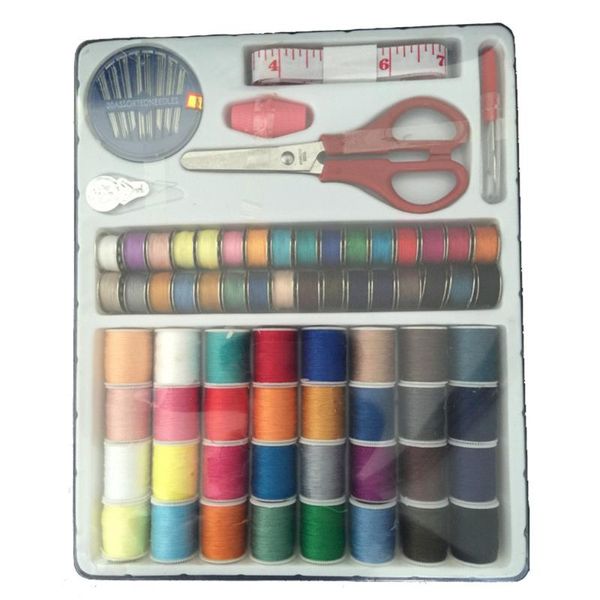 

sewing notions & tools kit thread threader needle tape storage box measure scissor thimble diy handicraft leather products waxed, Black