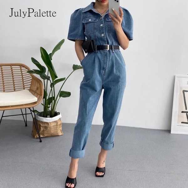 

women's jumpsuits & rompers julypalette women denim casual silm pocket overalls jumpsuit 2021 female short sleeve wide leg loose, Black;white