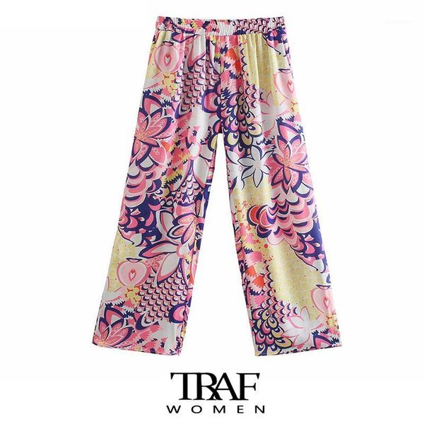 

women's pants & capris women's za women fashion side pockets totem print vintage high elastic waist female ankle trousers mujer, Black;white
