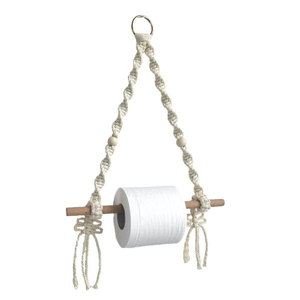 

bathroom storage & organization wall-mounted wooden roll tissue towel holder wall hanger rail toilet paper rack with rope for bedroom kitche