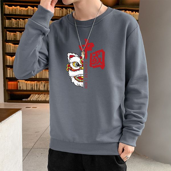 

mens sweater men's spring and autumn leisure long sleeve loose sweater youth chinese fashion ins round neck wear, Black