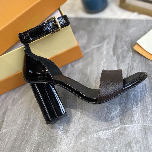 

dress shoes lady chunky heels sandals genuine leather fashion desinger high 9cm heel sandal women luxury 35-41 ln, Black