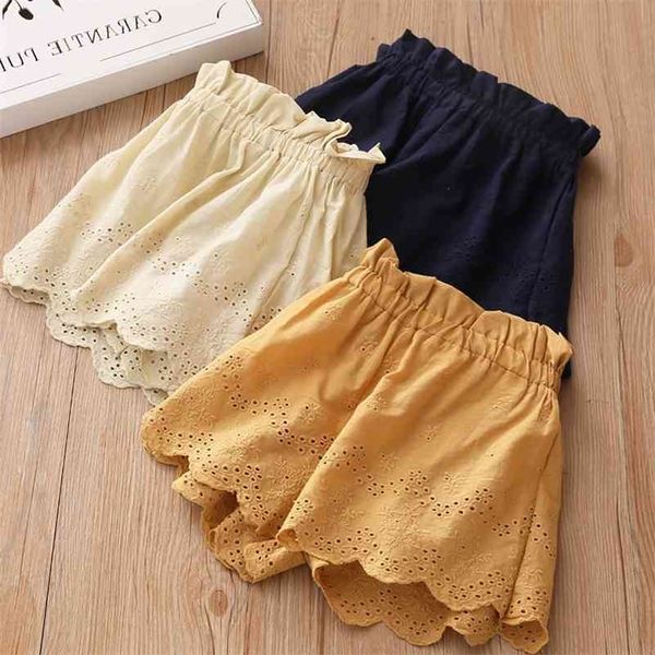 

summer casual all-match design 3 4 5 6 7 8 9 10 years cotton embroidery hollow out hole shorts for kids baby girls 210701, Black