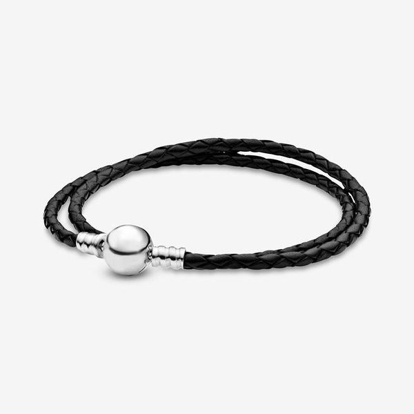 

link, chain 925 sterling silver moments double black leather bracelets women fashion original bracelet jewelry gift