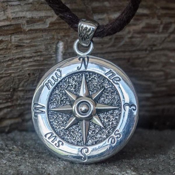 

pendant necklaces vintage nordic viking 316l stainless steel compass necklace punk men's sailor amulet jewelry gift, Silver