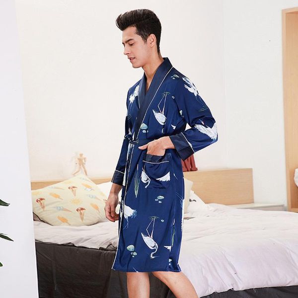 

Men's Sleepwear Long Sleeve Nightgown Spring Summer Bathrobe Silk Pajamas Wear Peignoir Homme Pijama Masculino Pyjama 7LQ1, Black;brown