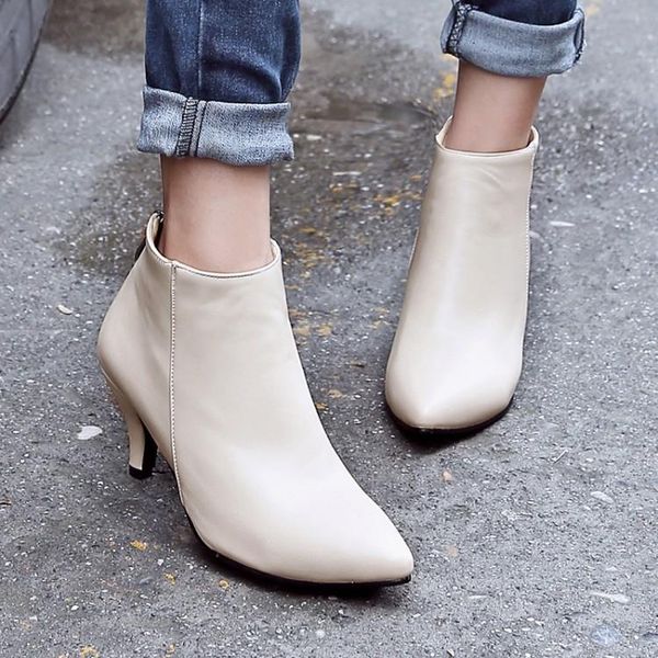 

boots big size ma'am short pure color fashion boot barrel pointed high heel, Black