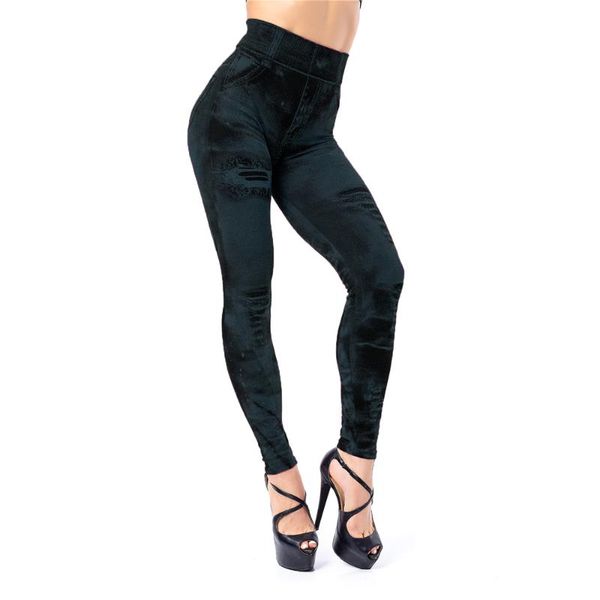 

women's leggings women casual faux denim jogger elastic skinny pencil pant high waist pants female drawstring trousers, Black