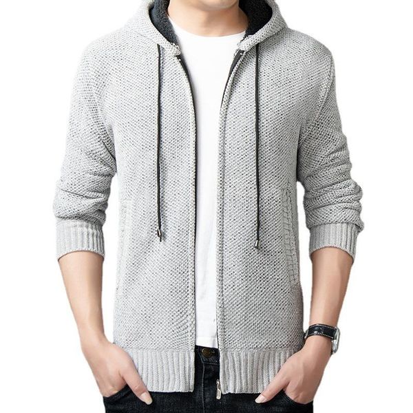

men's sweaters 2022 autumn and winter fleece thickened warm sweater youth zipper cardigan hooded, White;black