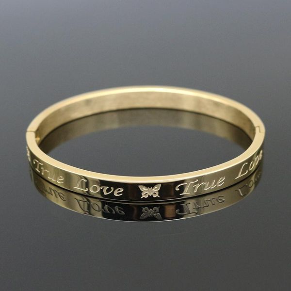 

bangle carving butterfly stainless steel true love bangles bracelets for women wedding gift fashion charm jewelry, Black