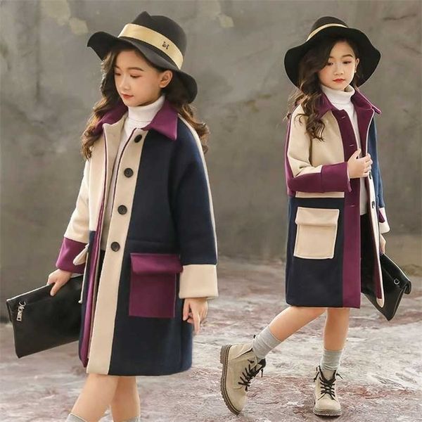 

girls jacket autumn winter jackets for wool coats fashion children clothing outerwear coat 4 6 8 10 12 13 years 211204, Blue;gray