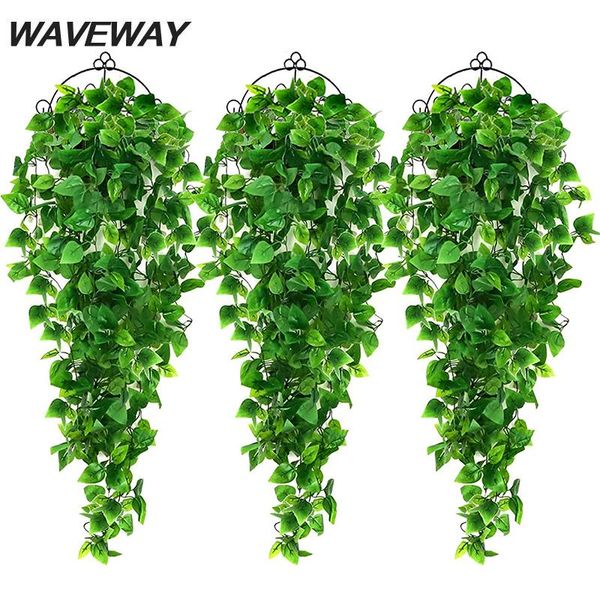 

decorative flowers & wreaths 100cm artificial green plants hanging ivy leaves radish seaweed grape fake vine home garden wall party decorati