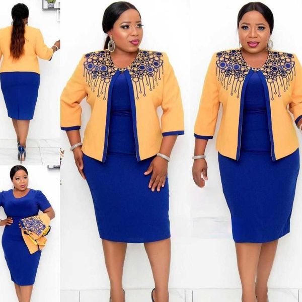 

ethnic clothing two pieces set african clothes stripe print women dresses spring autumn office lady o-neck bodycon midi dress coat suit, Red