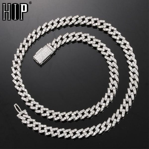 

chains hip hop 8mm 1 row iced out cuban link prong chain copper + cubic zirconia stones necklace for women men jewelry, Silver