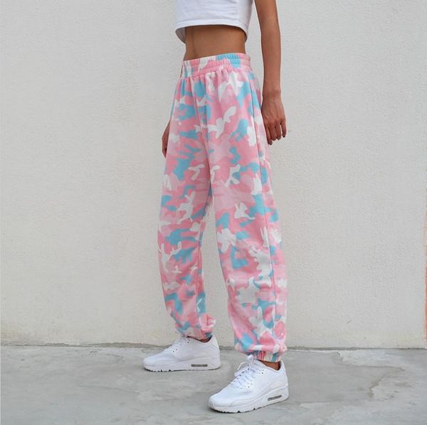 

women's pants & capris pink camouflage print women camo cargo sweat high waist elastic trousers casual baggy joggers pockets, Black;white