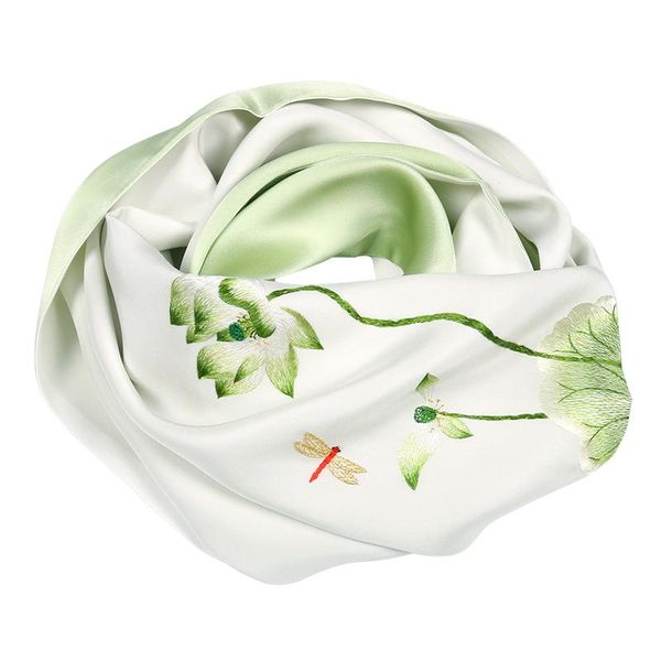 

scarves embroidery lotus spring and autumn silk scarf real long shawl female mulberry winter, Blue;gray