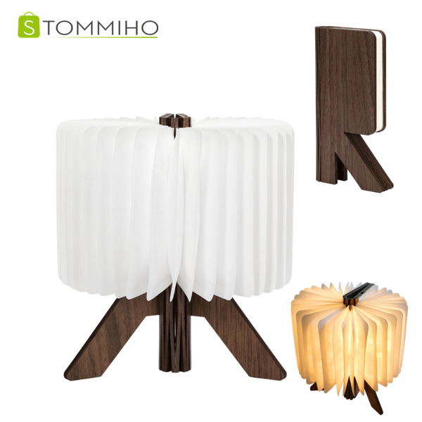 

novelty items unique wooden paper lamp usb charging creative led night light 360 degree folding portable table for home & office decor