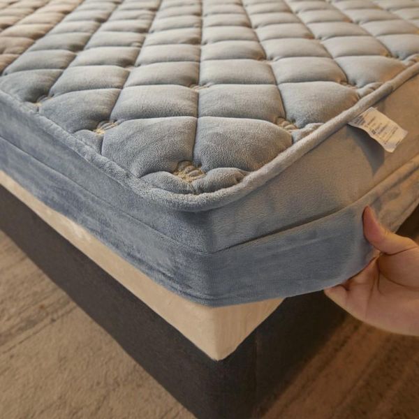 

bedding sets thick bed mattress cover fitted sheet protector pad linens with elastic band quilted crystal fleece embroidery covers