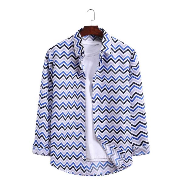 

men's casual shirts wave striped men's fashion long sleeve button up for men slim fit turn-down collar shirt chemise homme, White;black