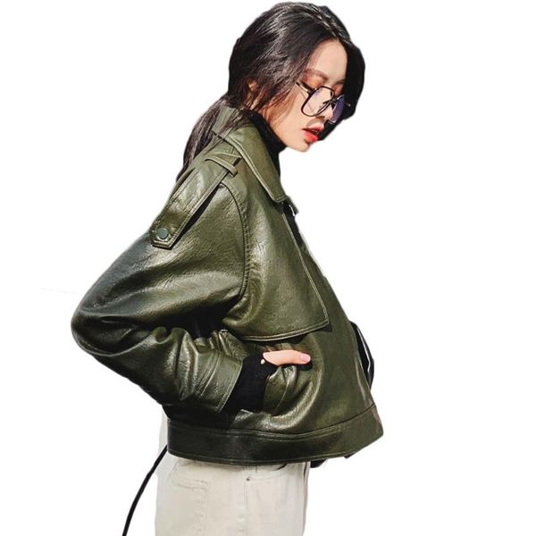 

women's leather & faux autumn streetwear cool locomotive jacket women short pu female spring loose coat ns2337, Black