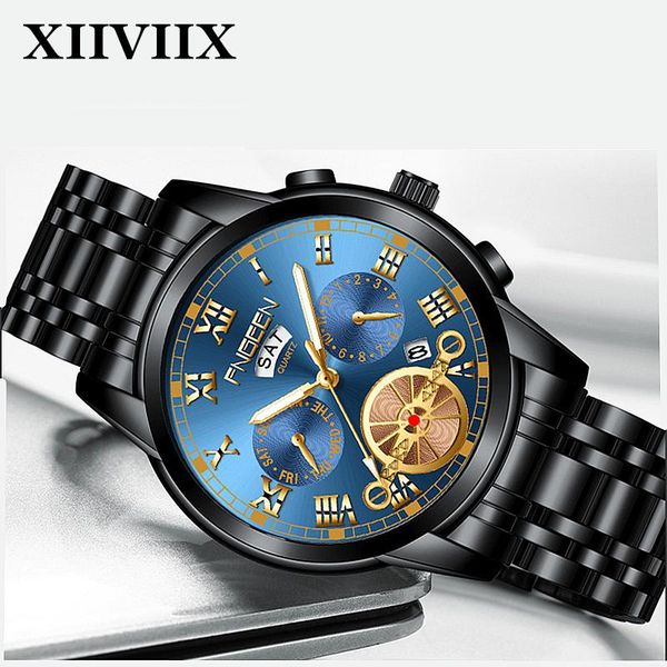 

wristwatches xiiviix luxury men's watches business calendar watch men stainless steel leather belt quartz mens wrist, Slivery;brown