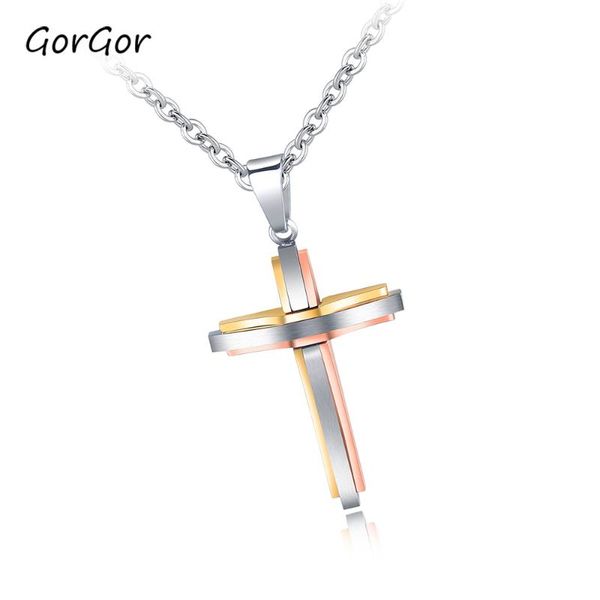 

gorgor women necklace cross design pendant gift for girl titanium steel chains ladies fashion clavicle chain 1474 necklaces, Silver
