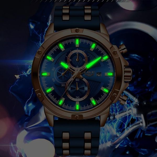 

wristwatches watch men 2021 blue sport watches for business silicone strap quartz clock male waterproof chronograph relogio masculino, Slivery;brown