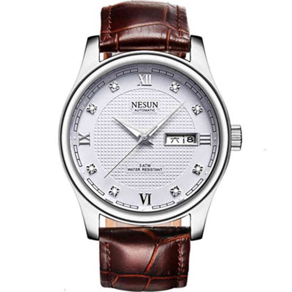 

clock luxury brand men nesun business casual waterproof lighting fashion automatic mechanical rustless steel s, Slivery;brown