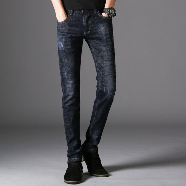 

spring men's jeans korean youth fashion casual slim fit stretch, Blue