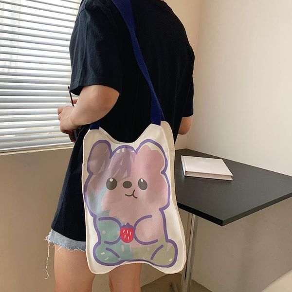 

evening bags fashion cartoon bear printing shoulder shopping bag casual ladies large capacity tote handbags women canvas square