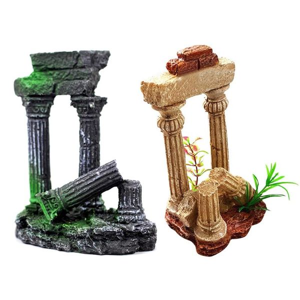 

aquarium fish tank square rome stone pillars resin manual decoration retro xx9b decorations